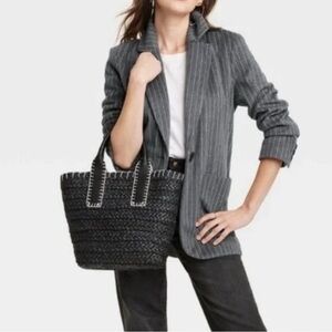 Universal Thread Black Woven Straw Beach Tote Mini Resort Vacation Bag EUC NWOT
